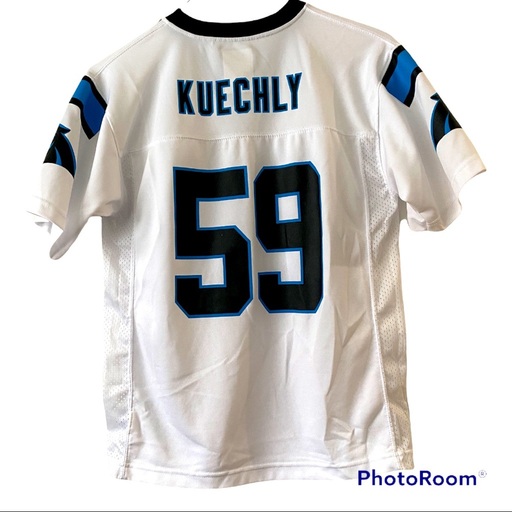 Youth Large Luke Kuechly Carolina Panthers white jersey